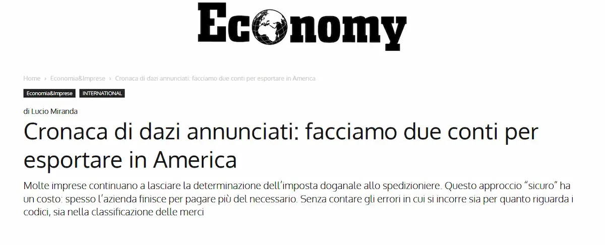 Article on Economy with an interview with Lucio Miranda about the correct calculation of duties for America
