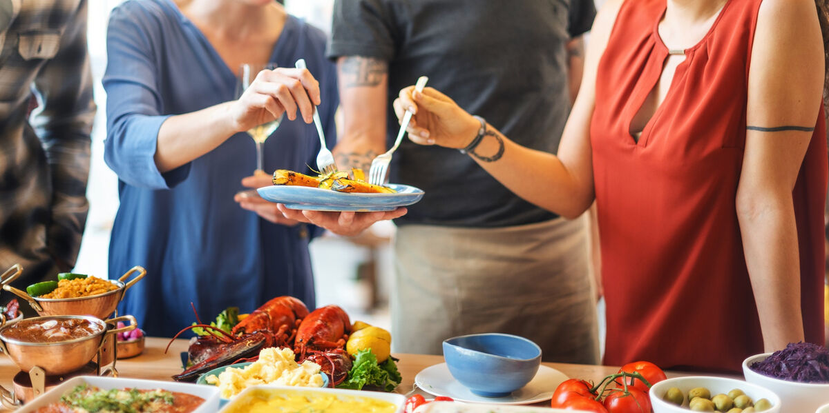 Americans share a meal at the restaurant
